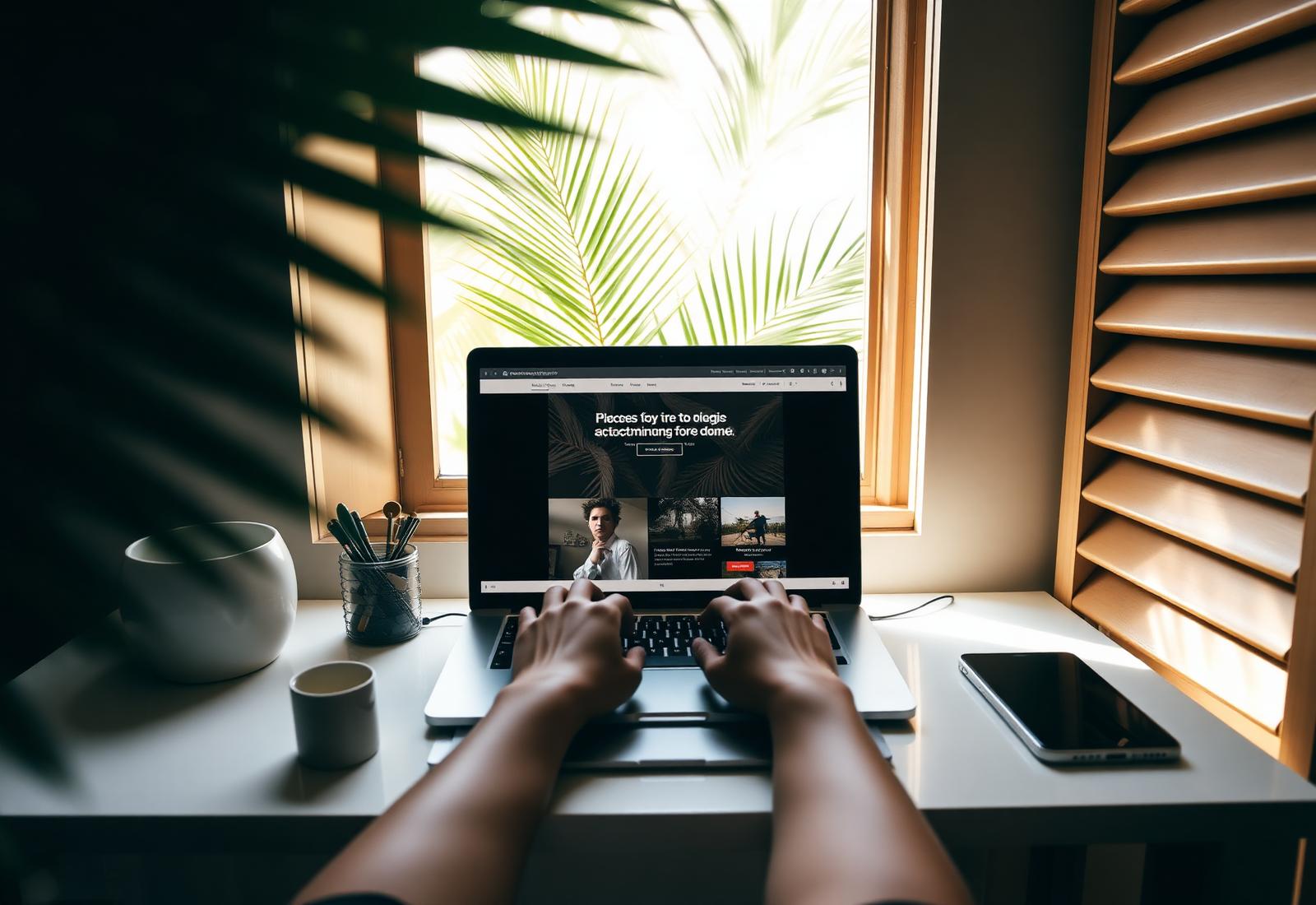 Web designer building a responsive Caribbean business website on a laptop